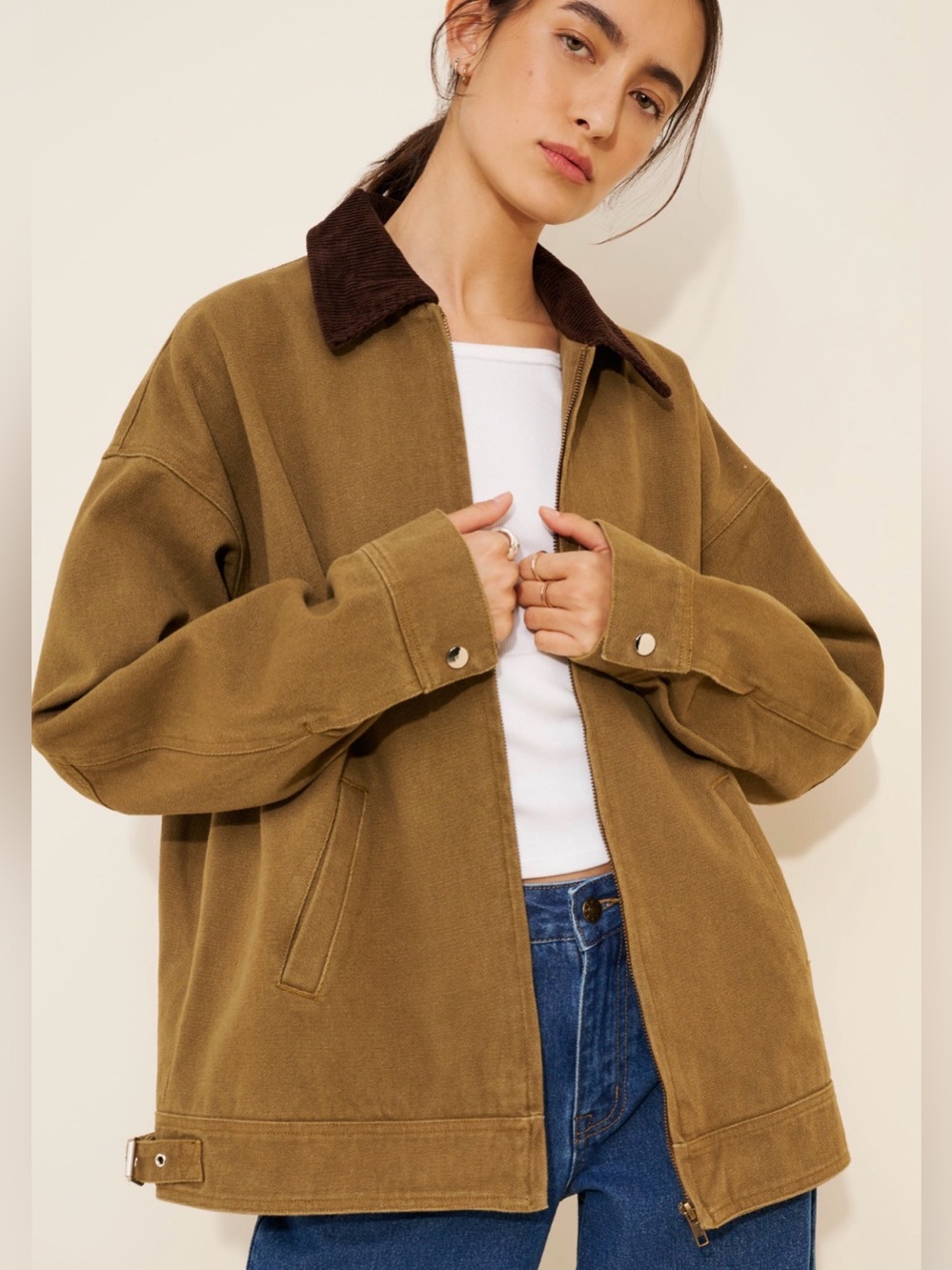 Lioness Green Oversized Cotton Jacket with Contrast Collar - Picture 4 of 9